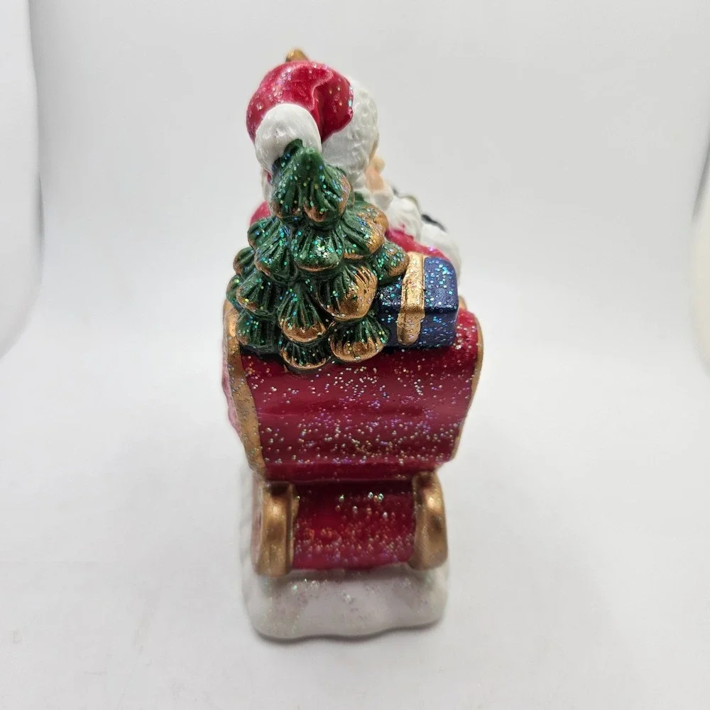 Christmas Santa Sleigh Candle Holder Glitter Ceramic Holiday Decor